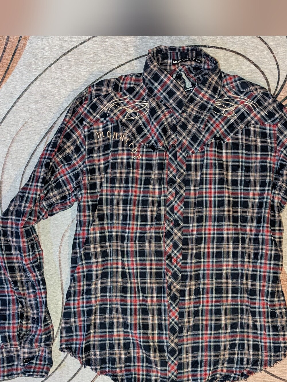 Monarchy Distressed Western Style Button Up, Men's 2XL